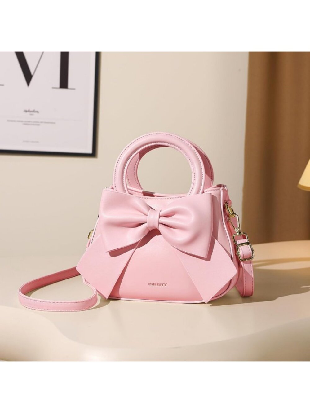 Chic Vegan Leather Crossbody Bag for Women, Small Purse with Bow Knot & Handle - Picture 3 of 7